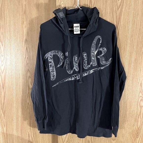PINK Deep Blue Hooded Yoga Workout Top X-Long Oversized - Picture 1 of 3